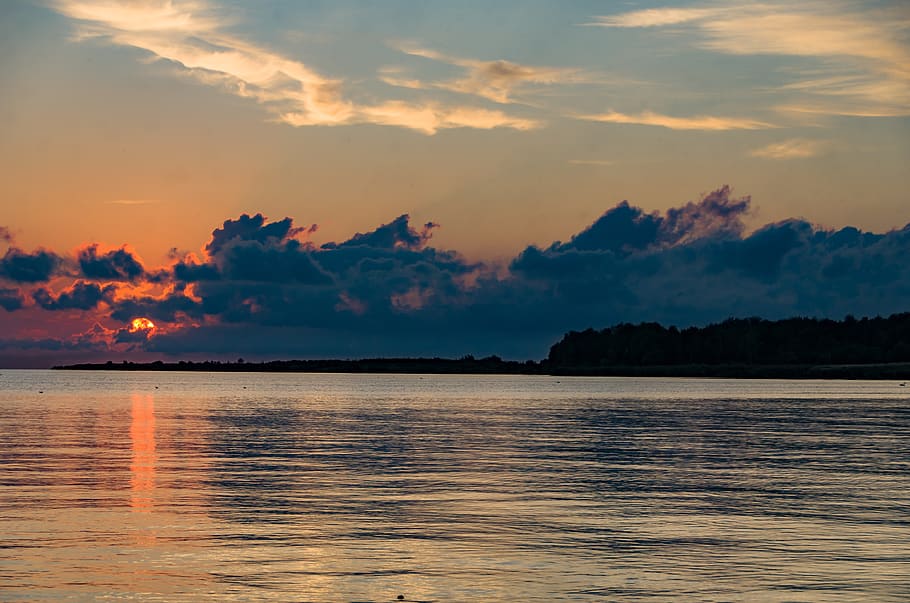clouds, nature, sky, landscape, scenery, the sun, sunset, water HD wallpaper