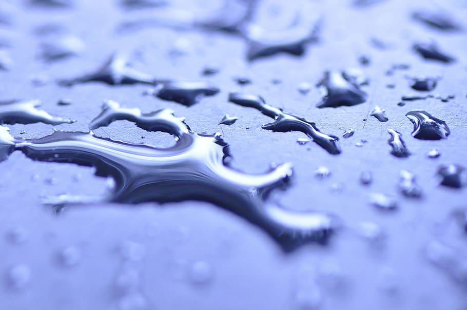 Dew Drops of Water on Blue Surface, cold, droplets, macro, pattern HD wallpaper