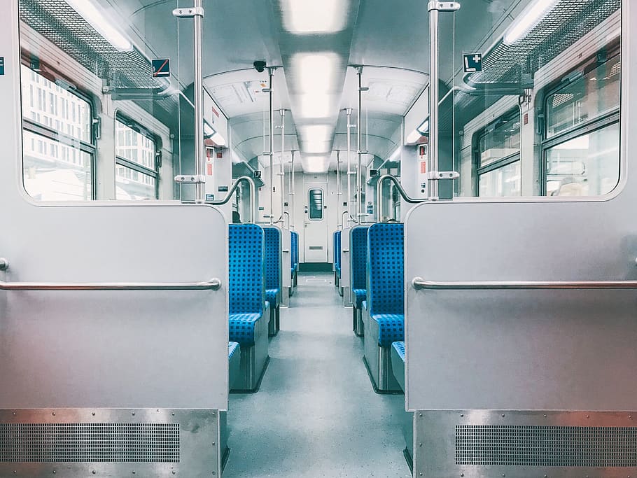empty train seats, vehicle interior, rail transportation, public transportation HD wallpaper