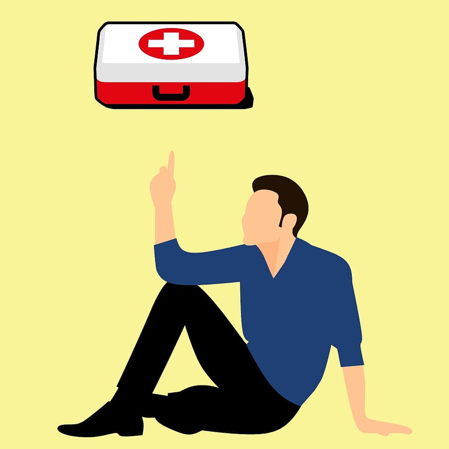 illustration, first, aid, kit, training, cpr, icon, box, bandage