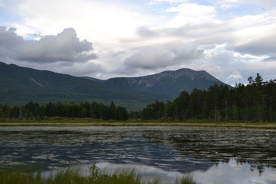 forrest, mountains, pond, landscape, nature, outdoor, sky, natural HD wallpaper