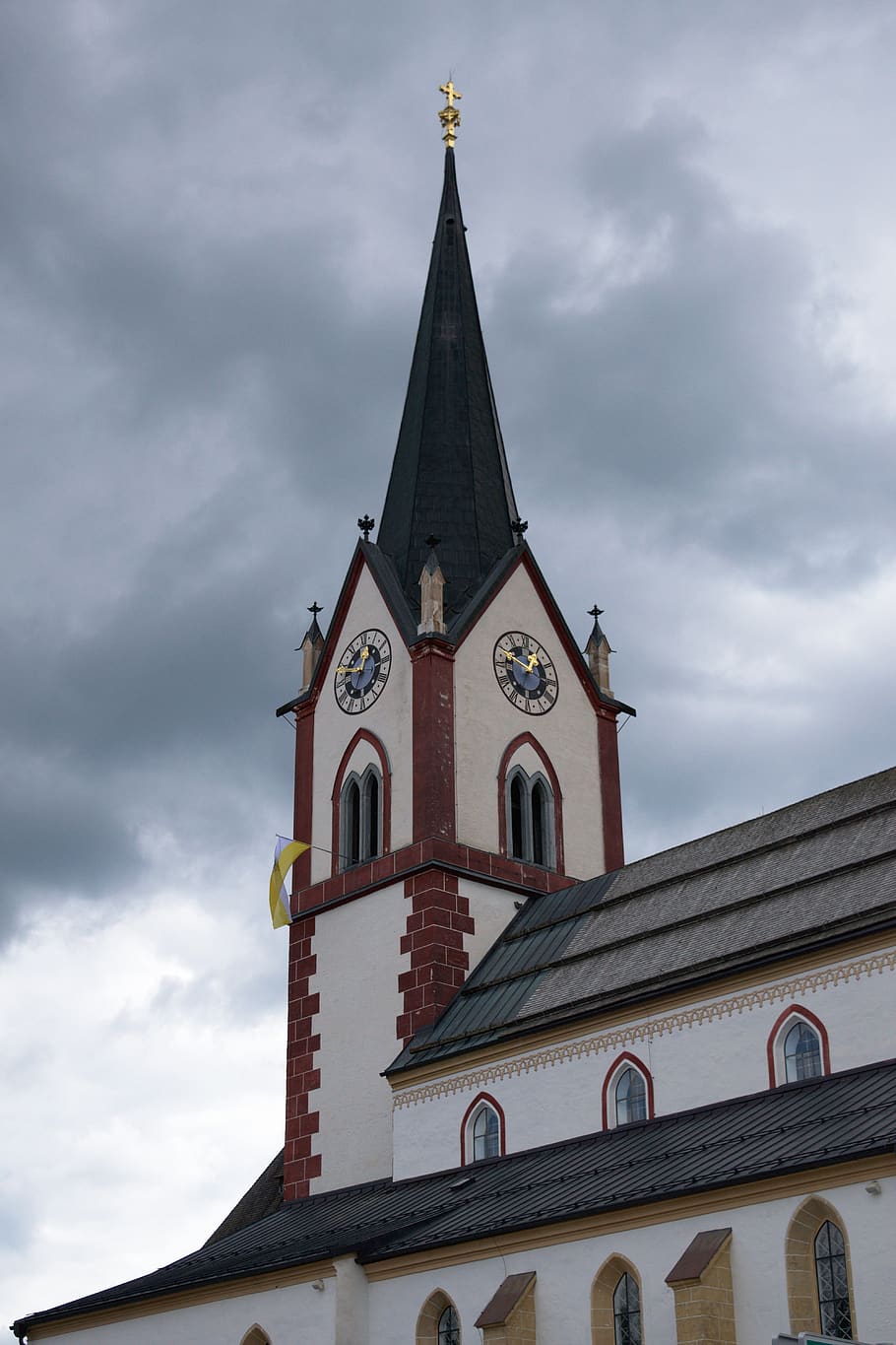 austria, mariapfarr, am weiher 137, church, steeple, cloudy, HD wallpaper