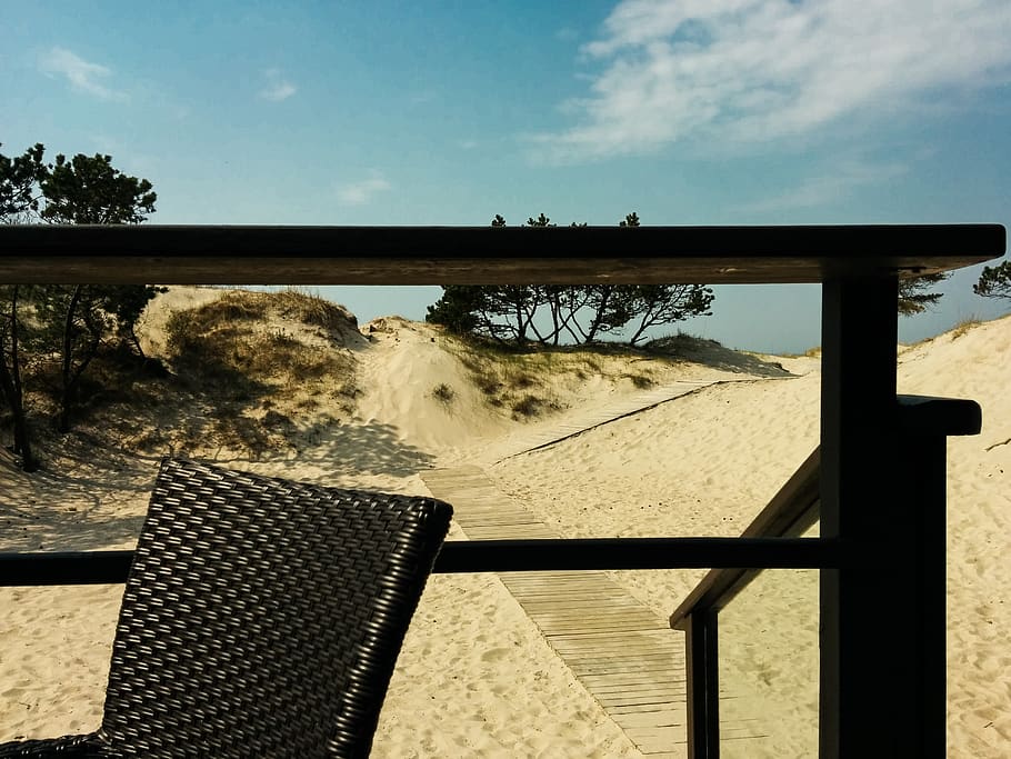 Black Patio Chair Besides Rail, bench, daylight, deck, holiday HD wallpaper