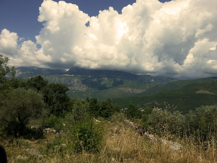 montenegro, lepetane, clouds, sky, mountains, mountain range HD wallpaper