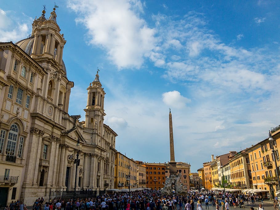 italy, roma, piazza navona, rome, city, architecture, building exterior, HD wallpaper