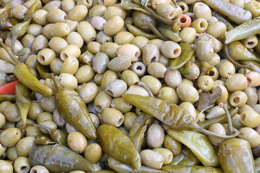 morocco, essaouira, food, olive, market, spice, pepper, souk, HD wallpaper