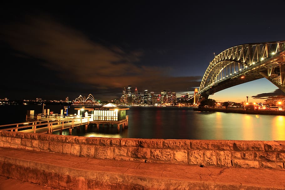 Gray Suspension Bridge during Night Time, architecture, building HD wallpaper