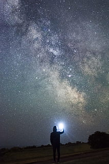 person holding LED light, night, sky, star, longexposure, universe HD wallpaper