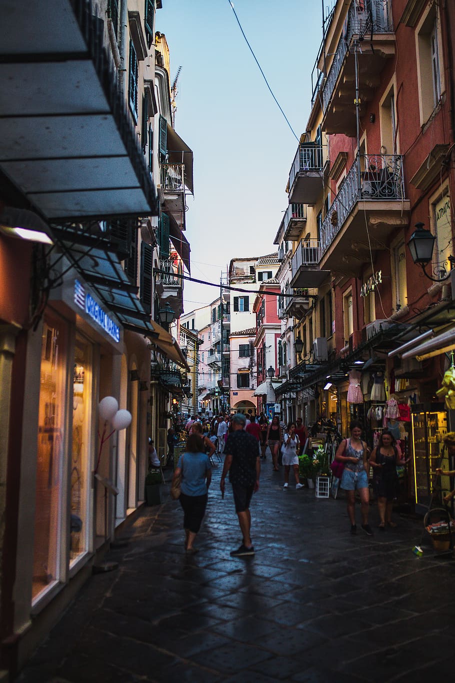 People Walking on Alley, architecture, balconies, buildings, commerce HD wallpaper