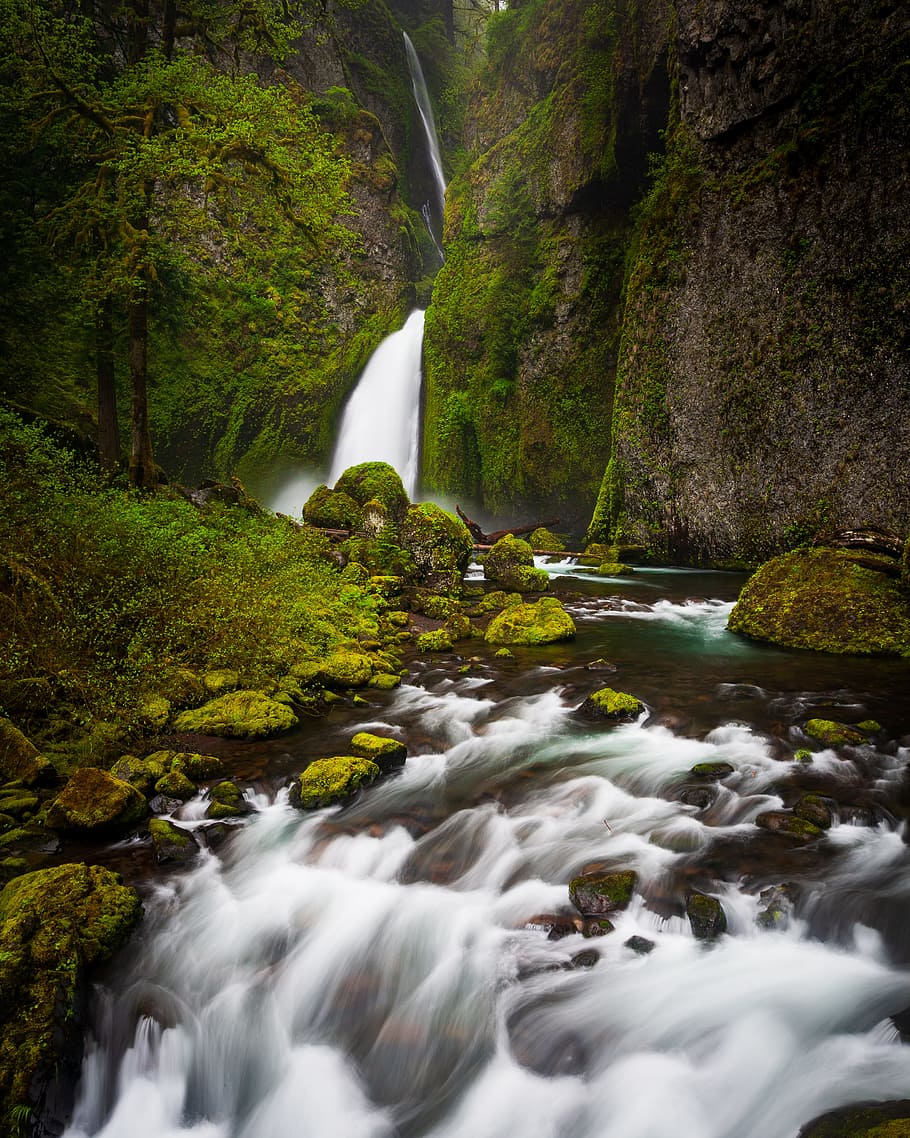 river, rock, cascade, waterfall, green, nature, cliff, scenics - nature HD wallpaper