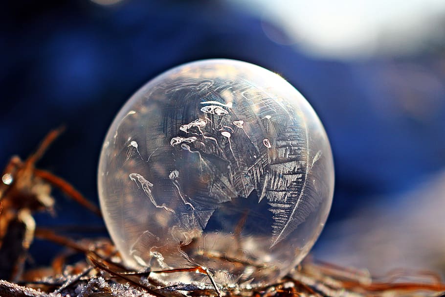 frozen bubble, ice bubble, ice crystal, soap bubble, crystalline