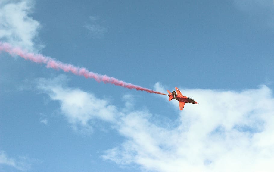 jet, smoke, contrail, blue, sky, clouds, sunshine, travel, flying HD wallpaper