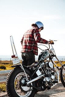 man about to ride chopper motorcycle, helmet, clothing, apparel HD wallpaper