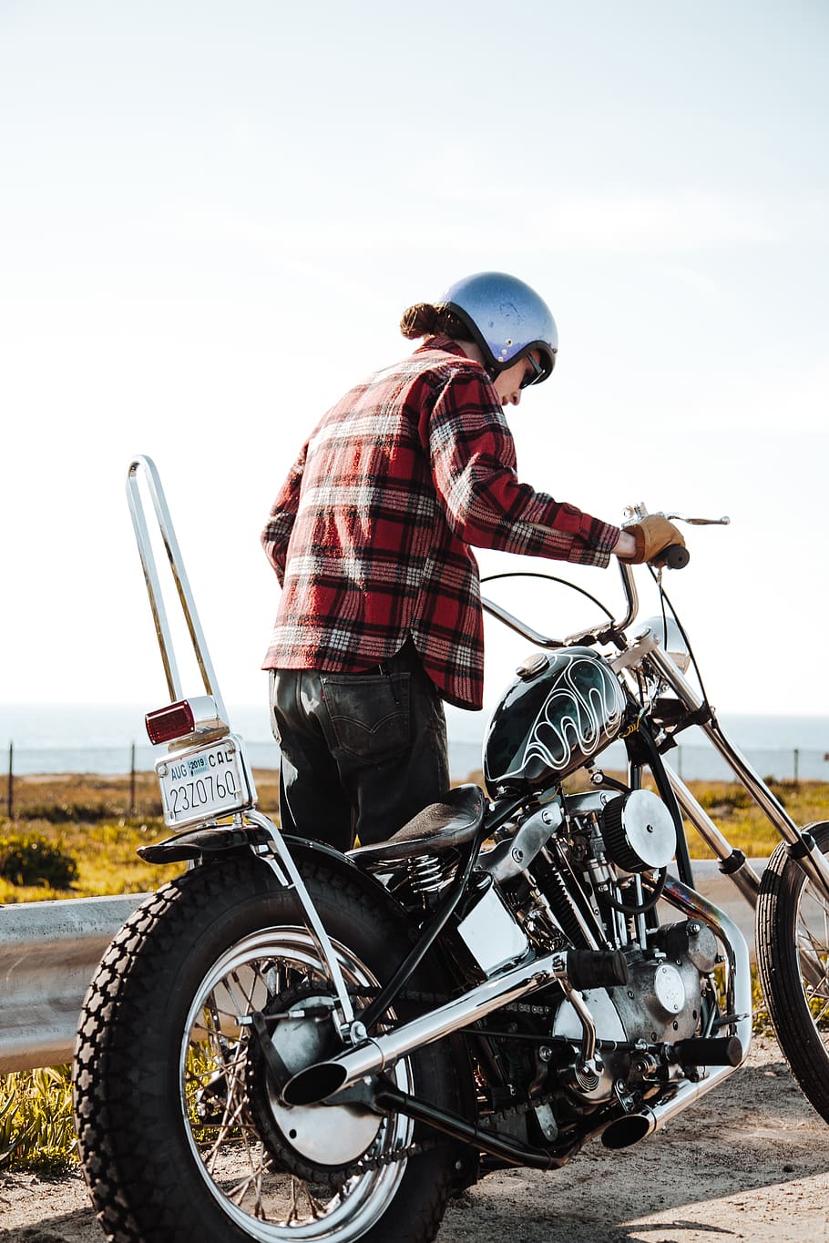 man about to ride chopper motorcycle, helmet, clothing, apparel HD wallpaper