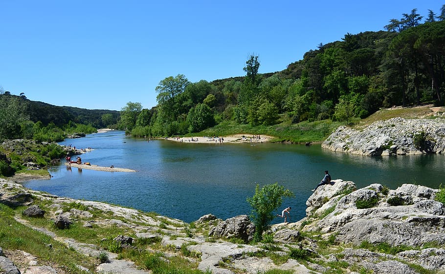 france, ardeche, skye, blue, tree, river, ardèche, quiet, summar HD wallpaper
