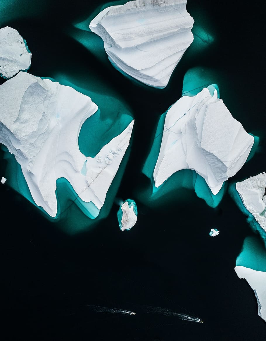 iceberg collage, arctic, polar, drone view, scoresby sund, cold HD wallpaper