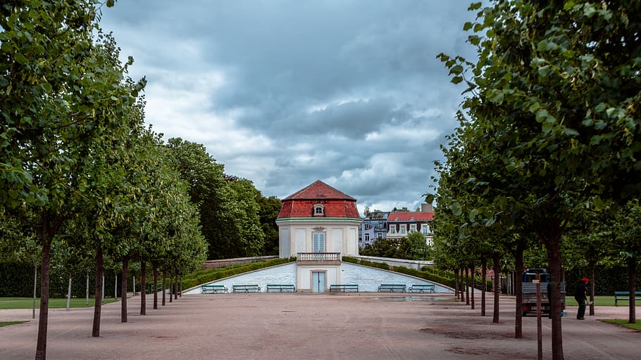 house, garden, trees, wien, architecture, cloud - sky, built structure HD wallpaper