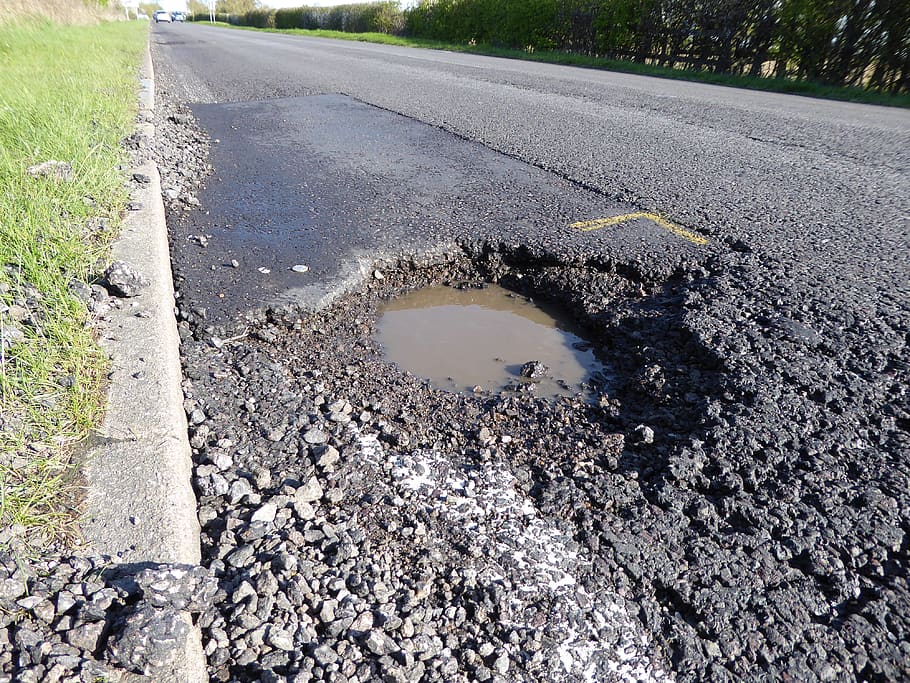 water, damage, damaged, hole, pothole, disintegration, road HD wallpaper