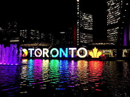light, neon, nathan phillips square, canada, lighting, building HD wallpaper