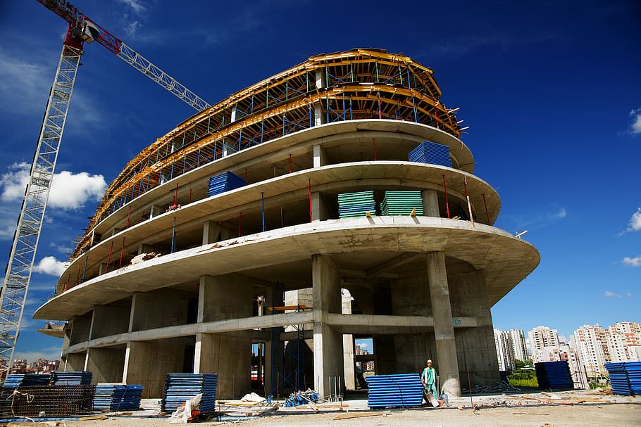 building, structure, sky, blue, construction, work, study, worker HD wallpaper