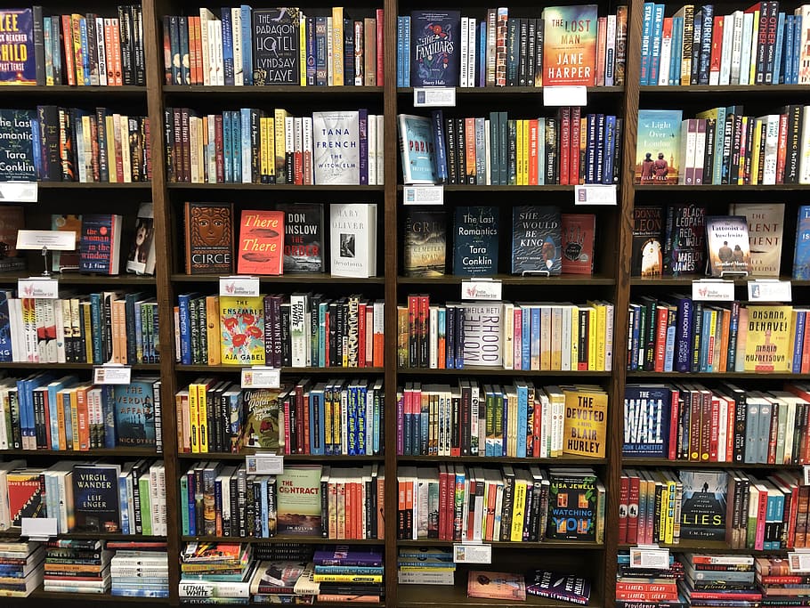 assorted-title books, shelf, large group of objects, abundance HD wallpaper