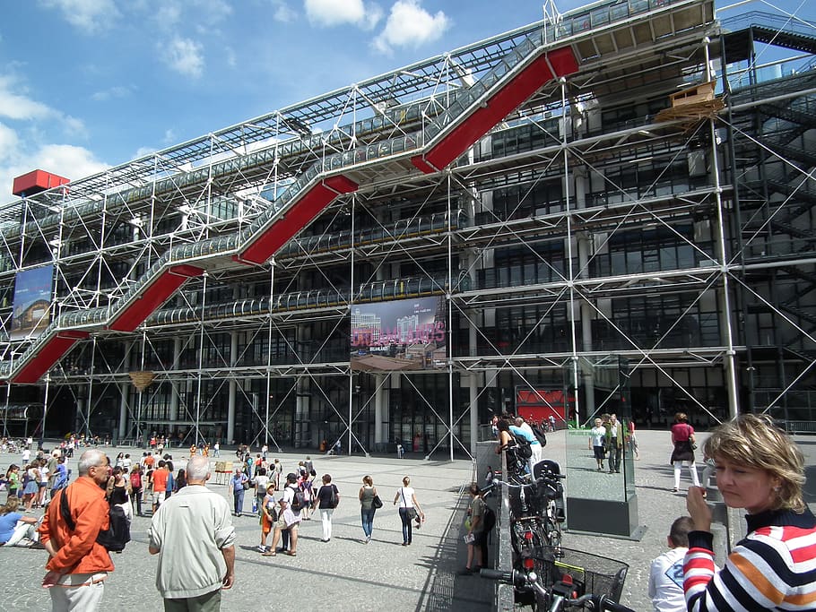 paris, france, the centre pompidou, group of people, real people