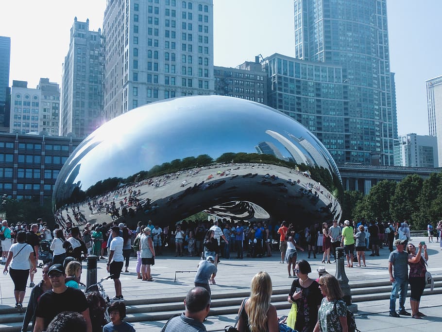 chicago, cloud gate, united states, city, landscape, reflection HD wallpaper