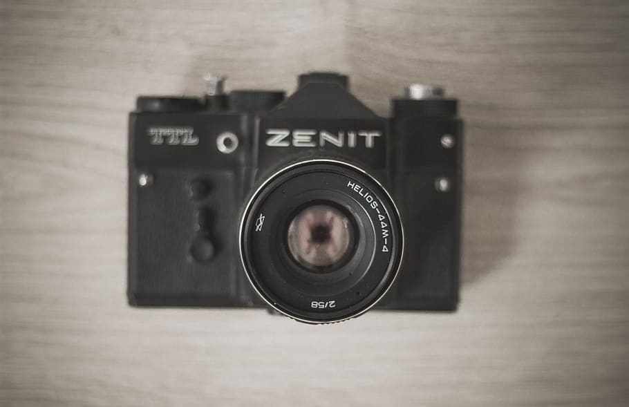 Flat-lay Photograph of Black Zenit Camera, analog, Analogue, antique, HD wallpaper