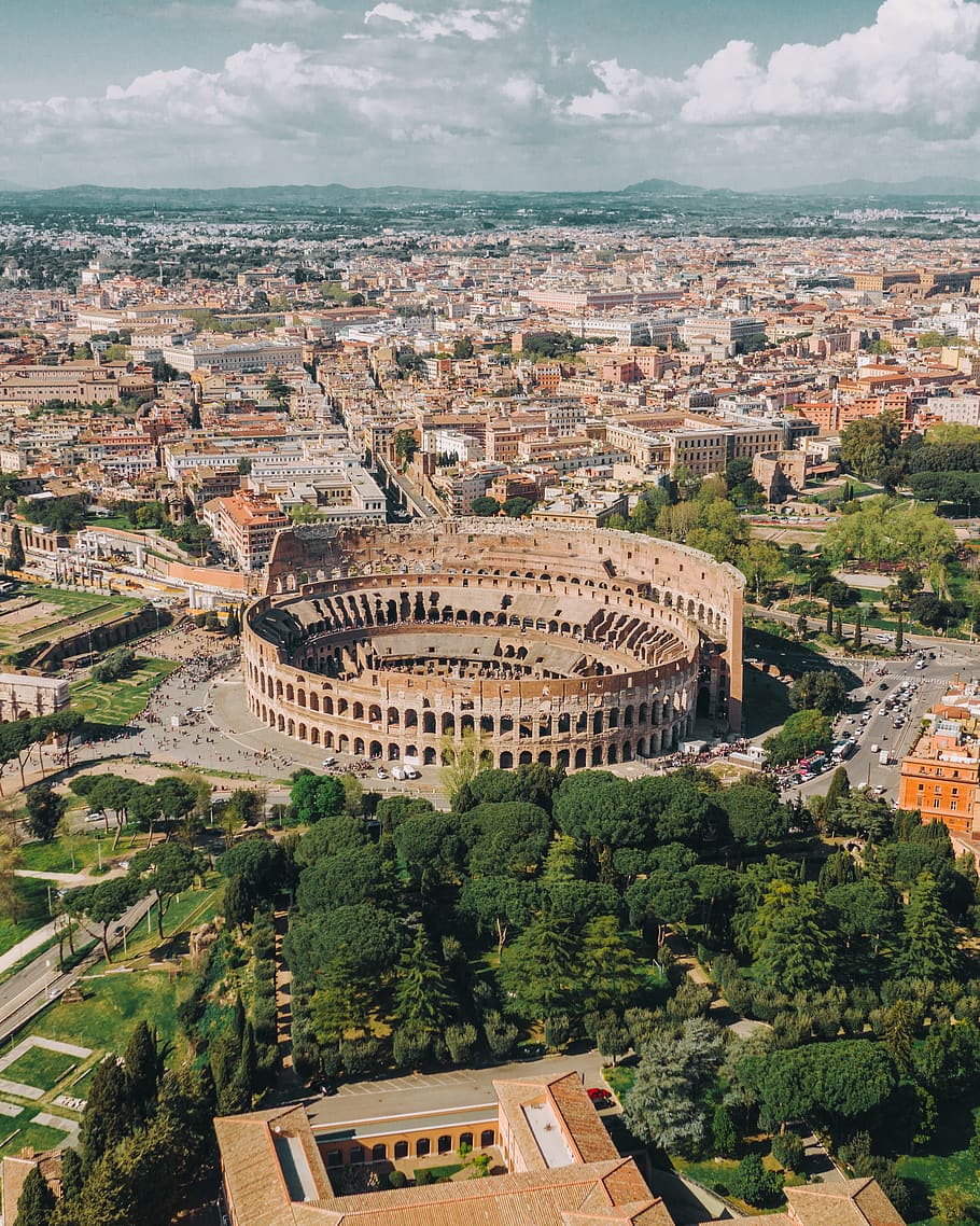 aerial view of Colosseum at Rome Italy, architecture, building exterior, HD wallpaper
