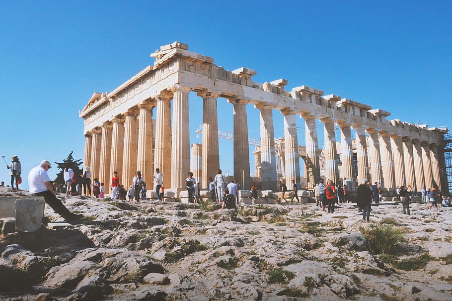 person, human, building, architecture, parthenon, temple, worship HD wallpaper
