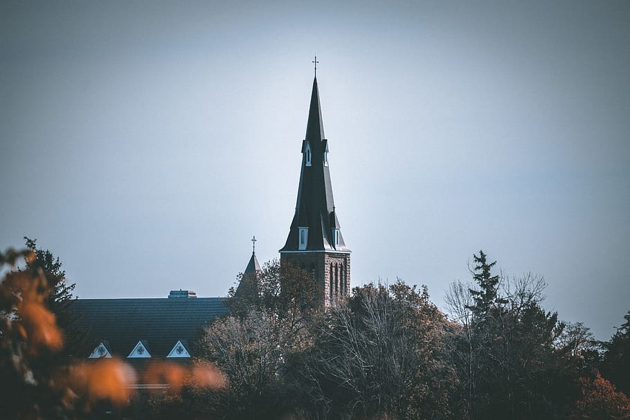 canada, goderich, church, steeple, autumn, architecture, tree HD wallpaper