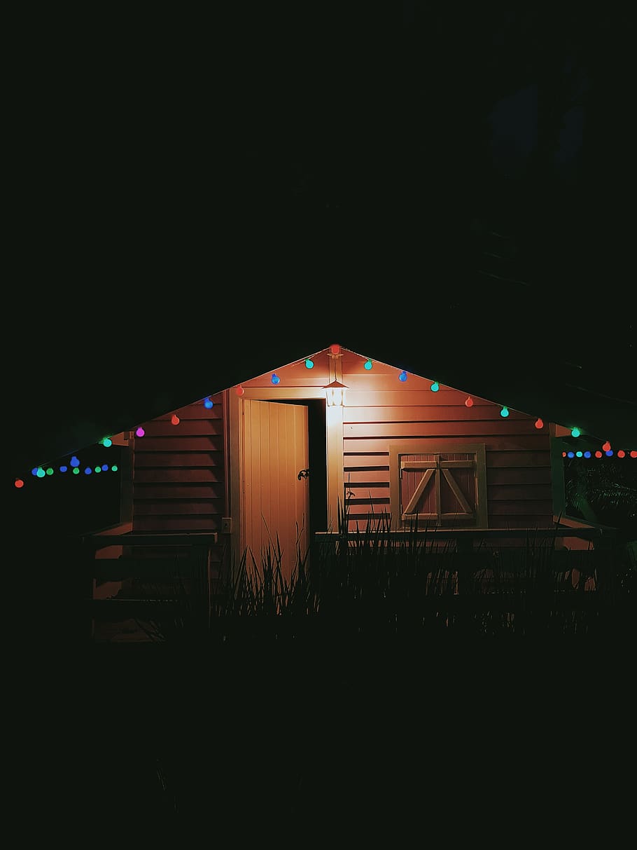 Photo of Wooden House, architecture, dark, evening, illuminated HD wallpaper
