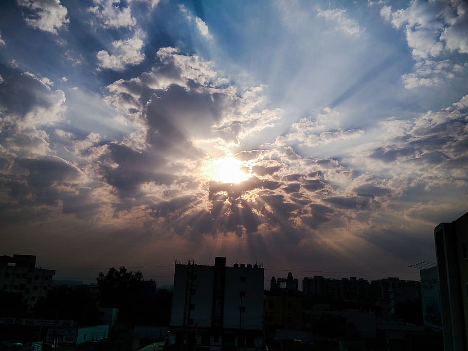 india, hyderabad, laven homes jewels, clouds, oneplus 2, sun, HD wallpaper