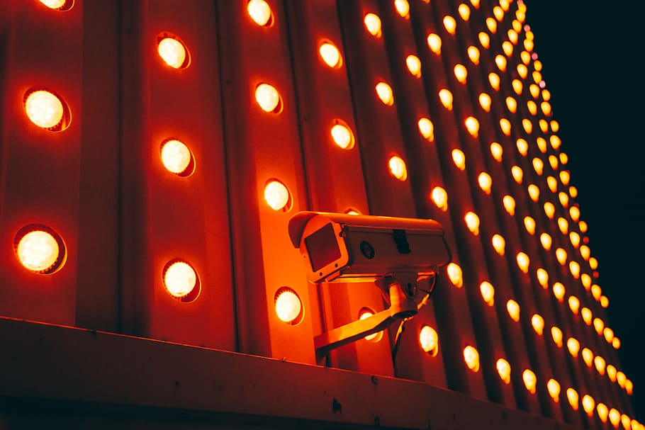 white bullet camera during nighttime, illuminated, lighting equipment HD wallpaper