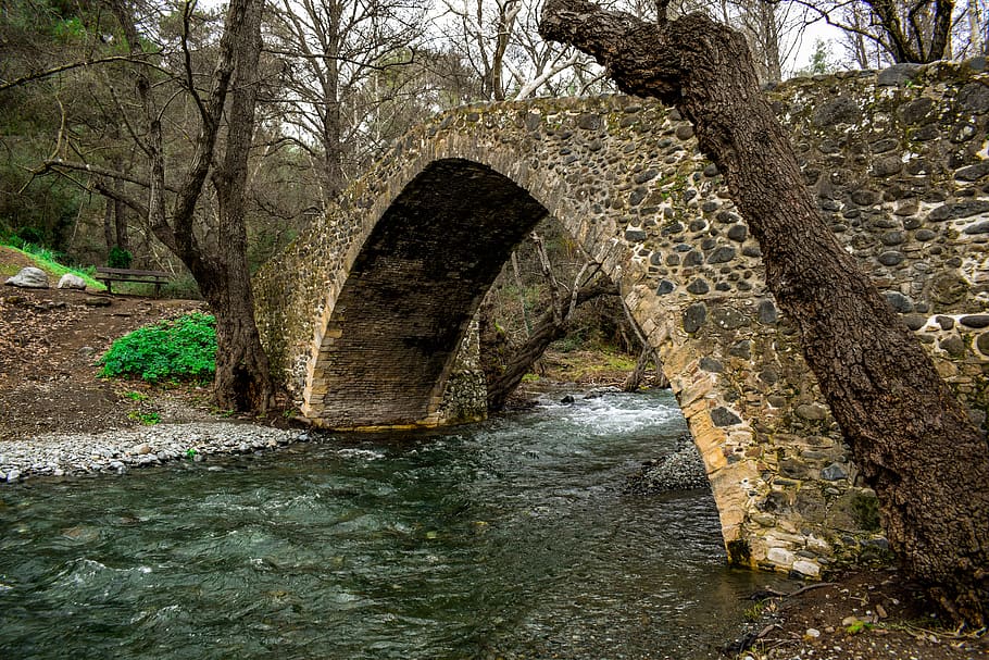 bridge, stone, old, architecture, river, stones, trees, scenery HD wallpaper