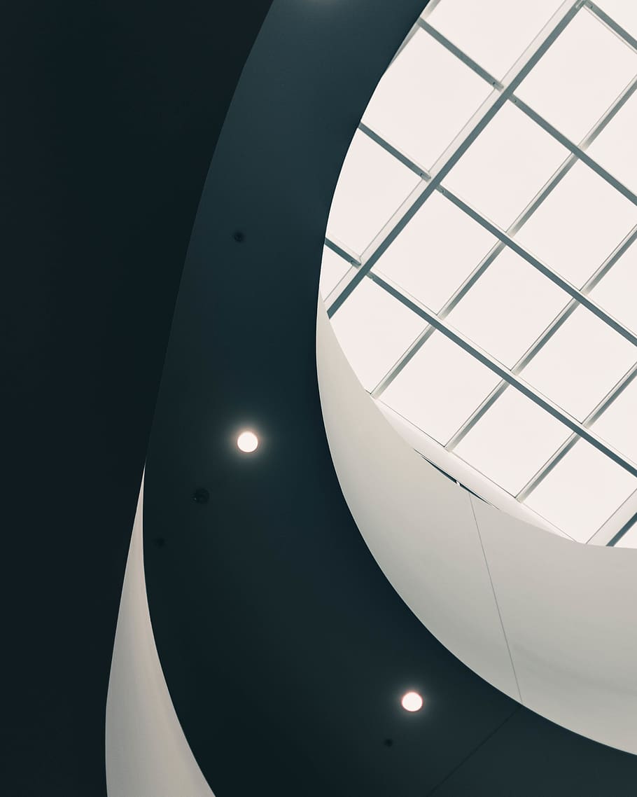 low-angle photography inside building, architecture, window, skylight HD wallpaper