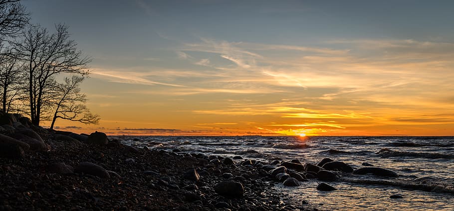 Seashore Photo Shot during Sunset, beach, clouds, dawn, dusk HD wallpaper