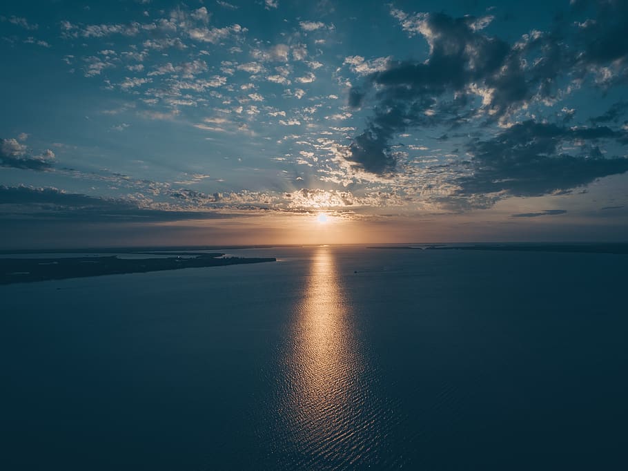 Bird's Eye View of Ocean During Sunset, beach, clouds, dawn, environment HD wallpaper