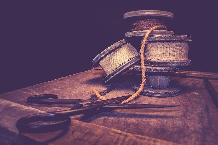 antique, thread, scissors, craft, seam, dressmaker, still life HD wallpaper