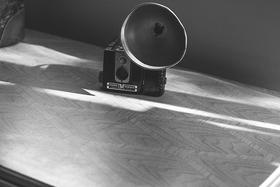 black and white, kodak, camera, vintage, old, oldies, flash