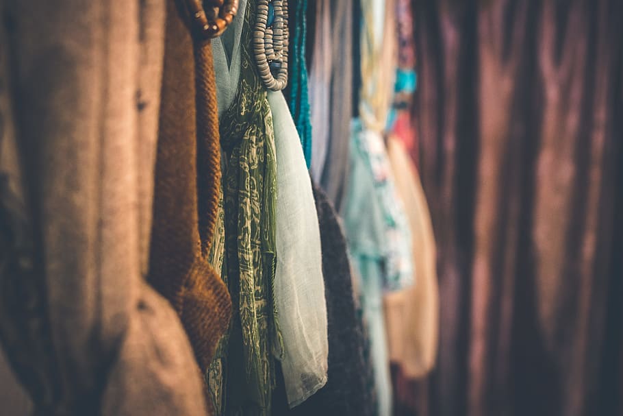 Selective Focus Photography of Scarf, beads, close-up, colors HD wallpaper