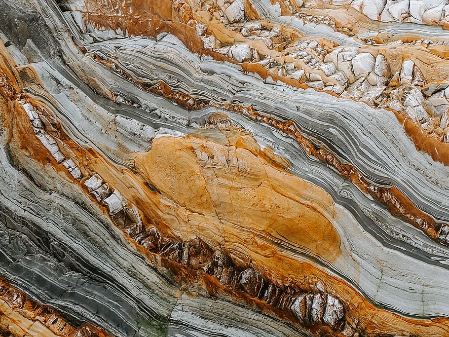 close-up photography of gray and orange stones, texture, rock, HD wallpaper