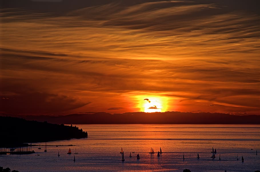 vancouver, canada, central, sunset, english bay, cloud, ship HD wallpaper