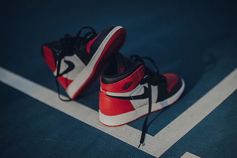 HD wallpaper: pair of black-white-and-red Air Jordan 1 shoes, sport ...