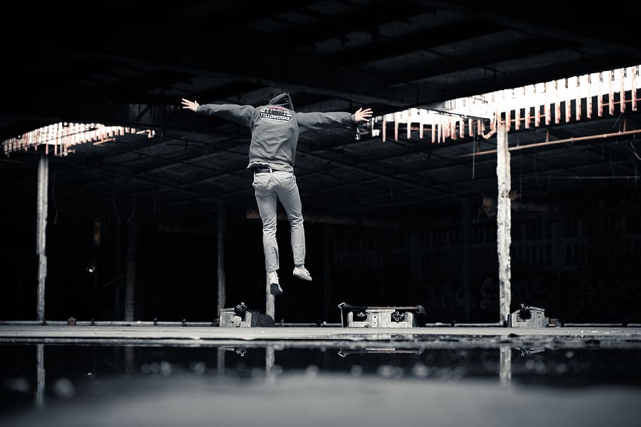 man jumping inside building, person, human, sport, sports, water HD wallpaper