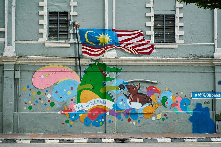 graffiti, wall, malaysia, flag, art, urban, paint, artistic HD wallpaper