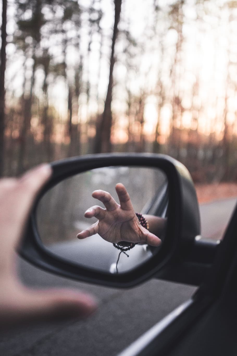 vehicle on road, tree, car, human hand, motor vehicle, land vehicle HD wallpaper
