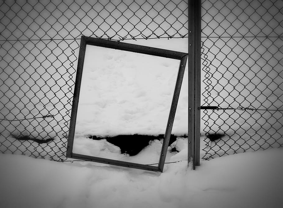 fineart, composition, geometry, lines, rectangle, fence, snow HD wallpaper