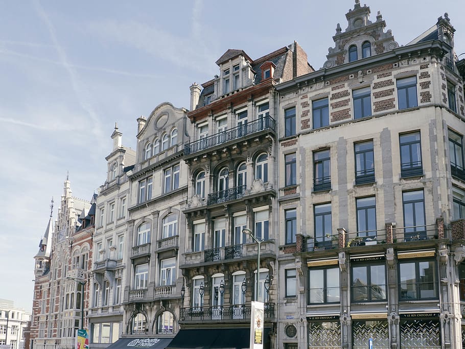 belgium, brussels, architecture, view, windows, sky, summer HD wallpaper