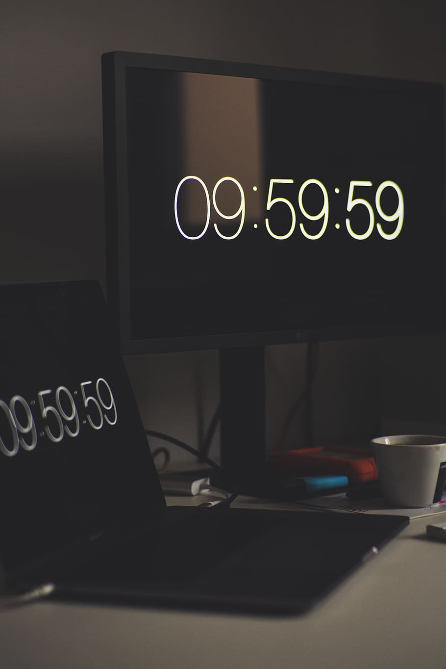 Black Flat Screen Monitor , connect, desktop, device, time, communication HD wallpaper